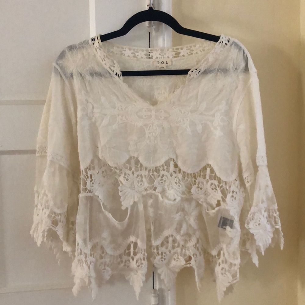 POL White shabby chic white lace top